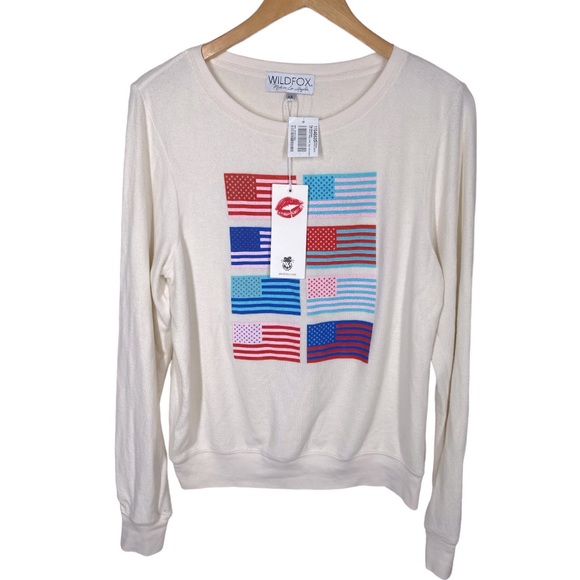 Wildfox Sweaters - {NWT} Wildfox Flag Print Sweater Beige XS